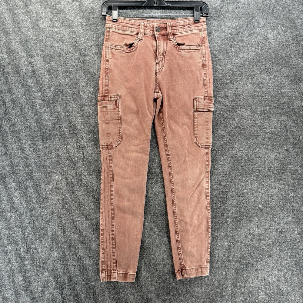 prAna Jeans Womens 2 Red Acid Wash Cargo Skinny High Rise Casual Grunge Biker